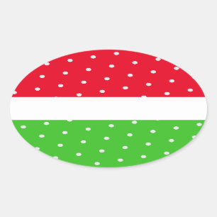 Helle Polka Dotted Red Lime Green White Stripes Ovaler Aufkleber