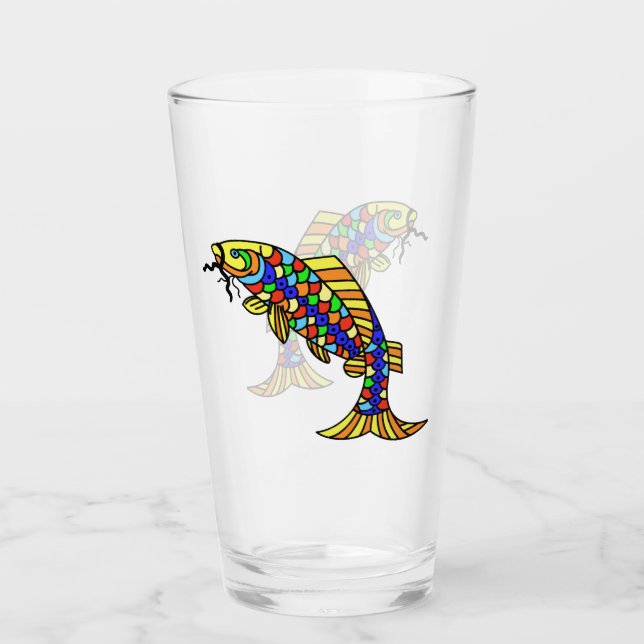 Helle Pop-Kunst-abstrakte Fisch-bunte Skalen Glas (Vorderseite)