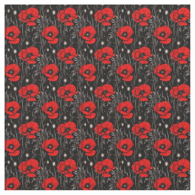 Helle Poppies auf schwarz Stoff (Nahaufnahme)