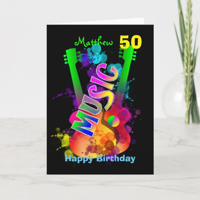 Helle Popping Gitarre Musik Themed Happy Geburtsta Karte (Vorderseite)