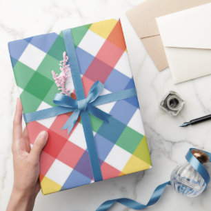 Helle Primärfarben Tartan Karomuster Druck Geschenkpapier