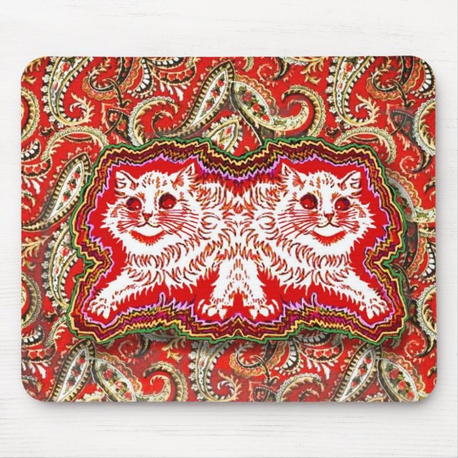 Helle Psychedelic Red Cats (von Louis Wain) Mousepad (Vorne)