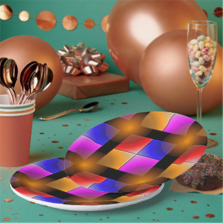 Helle Quadrate auf schwarzem Hintergrund Pappteller