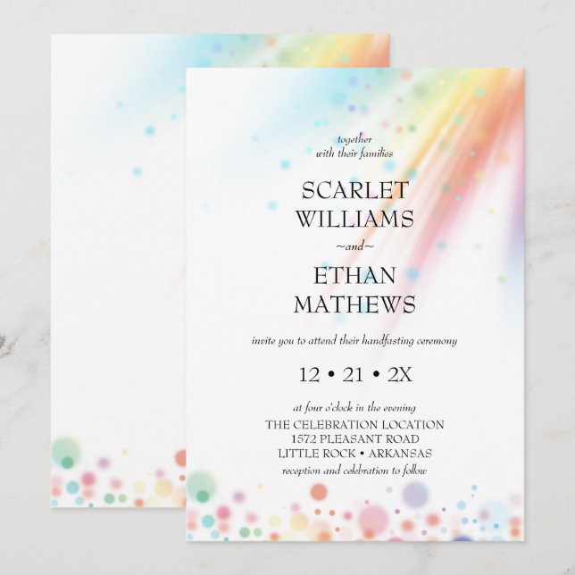 Helle Rainbow-Blase LGBTQ-Handfasts Einladung (Vorne/Hinten)