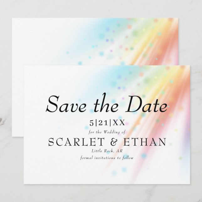 Helle Rainbow Bubble Light LGBTQ Hochzeit Save The Date (Vorne/Hinten)
