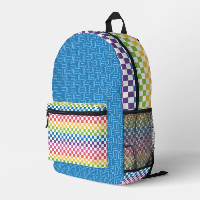 HELLE RAINBOW-FARBENE GEOMETRISCHE PATTER BEDRUCKTER RUCKSACK (Rückseitige Ecke Rechts)