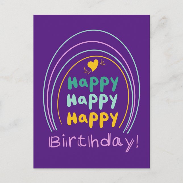 Helle Rainbow Happy Birthday Lettering Card Postkarte (Vorderseite)