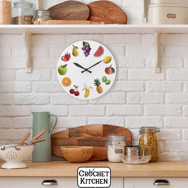 Helle Rainbow Scrapbook Crochet FruchtCollage Große Wanduhr (Von Creator hochgeladen)