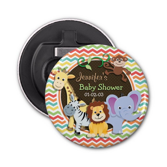 Helle Rainbow Zickzack Zoo Animals Baby Dusche Flaschenöffner (Vorderseite)