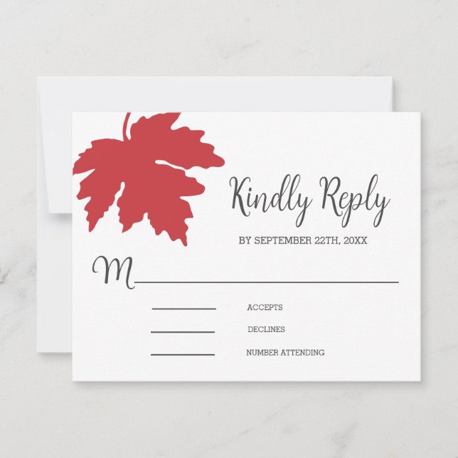 Helle Red Autum Maple Leaf Wedding RSVP Card Karte (Vorderseite)