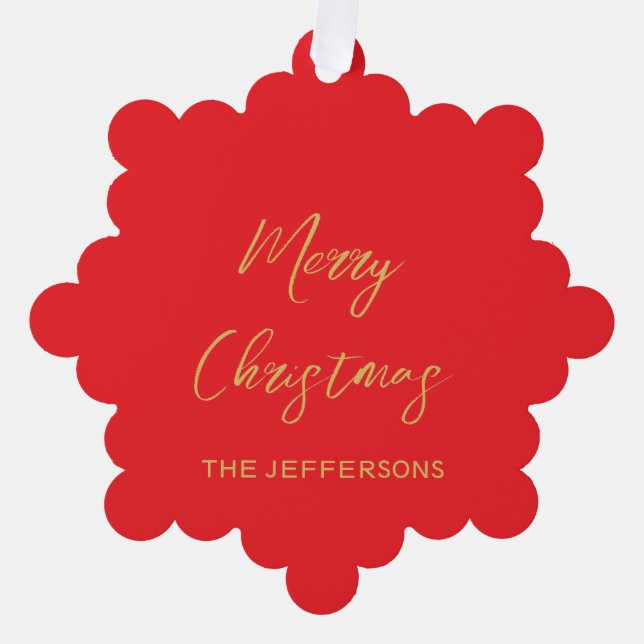 Helle Red & Gold Farben Frohe Weihnachten Ornament Karte (Vorderseite)