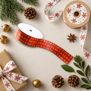 Helle Red Green Tree Muster Weihnachten Satinband