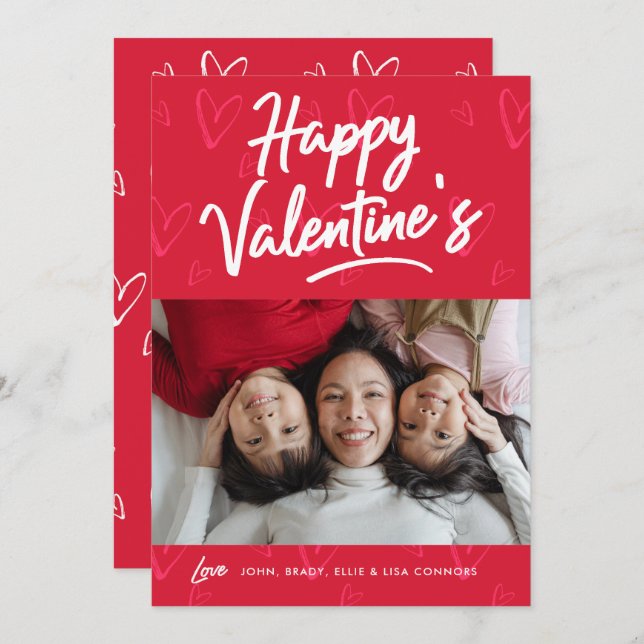 Helle Red Hearts Valentine Day Foto Card (Vorne/Hinten)