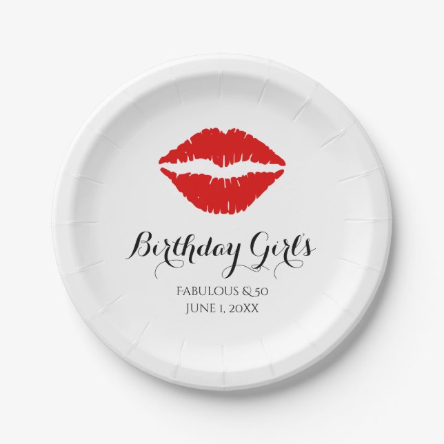 Helle Red Lipstick Fabulous & 50 Geburtstagsparty Pappteller (Vorderseite)