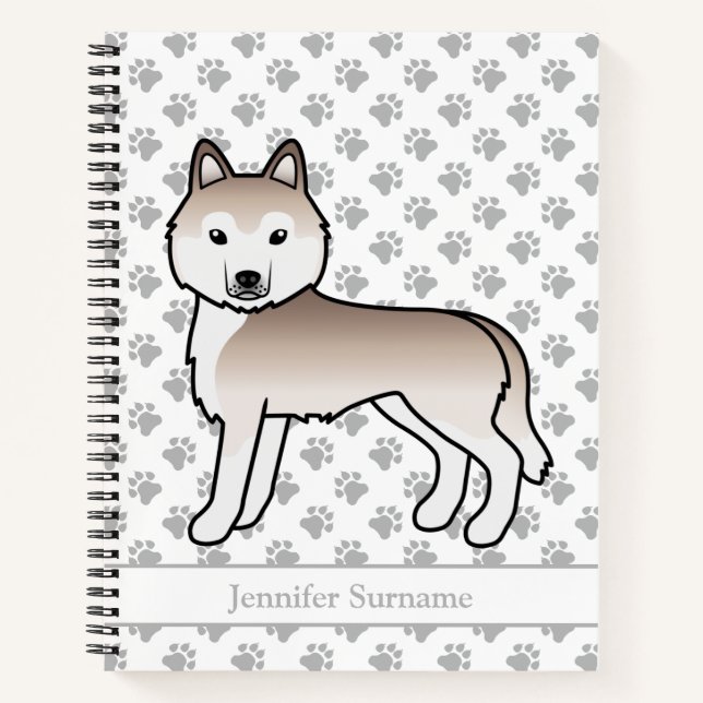 Helle Red Siberian Husky Cartoon Dog & Text Notizbuch (Vorderseite)
