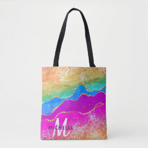 Helle Regenbogen- & Gold-Faux-Glitter-Agate-Monogr