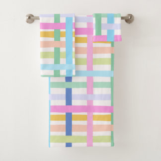 Helle Regenbogen-Karobadhandtuch - Farbige Pastell Badhandtuch Set