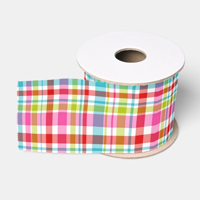 Helle Regenbogen-Karottee Karomuster Ripsband (Spule)