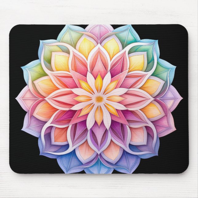 Helle Regenbogen-Mandala-Blumen Mousepad (Vorne)