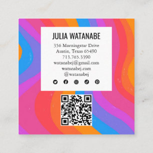 Helle Regenbogen Minimalistisch Strips QR Social M Quadratische Visitenkarte