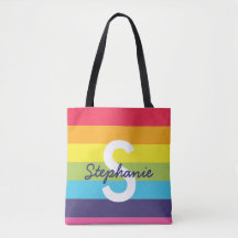 Helle Regenbogen-Streifen-Initialen-Namen-Tasche
