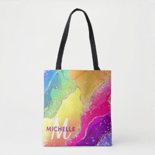 Helle Regenbogen- und Gold-Faux-Glitter-Agate-Mono