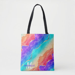 Helle Regenbogen- und Gold-Faux-Glitter-Agate-Mono