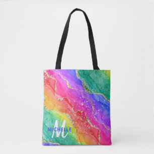 Helle Regenbogen- und Gold-Faux-Glitter-Agate-Mono