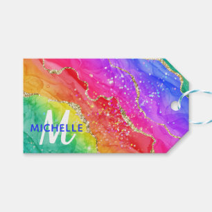 Helle Regenbogenfarben und goldene Imitat Glitzer  Geschenkanhänger