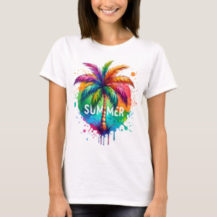 HELLE REGENBOGENFARBENE TROPISCHE PALME T-Shirt