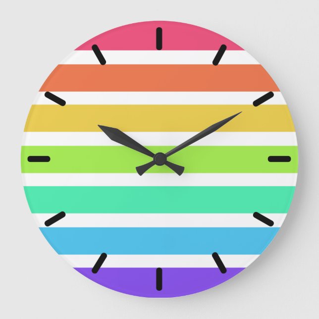 Helle Regenbogenstreifen Große Wanduhr (Vorderseite)