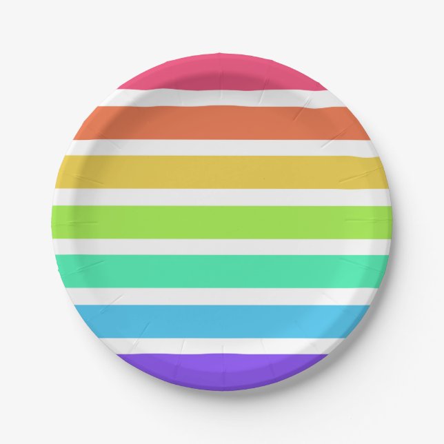 Helle Regenbogenstreifen Pappteller (Vorderseite)