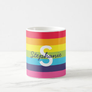 Helle Regenbogenstreifen Tasse des Anfangsnamens