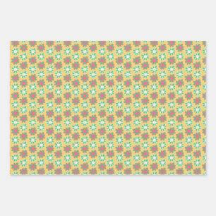 Helle Retro-Blumen Geschenkpapier Set