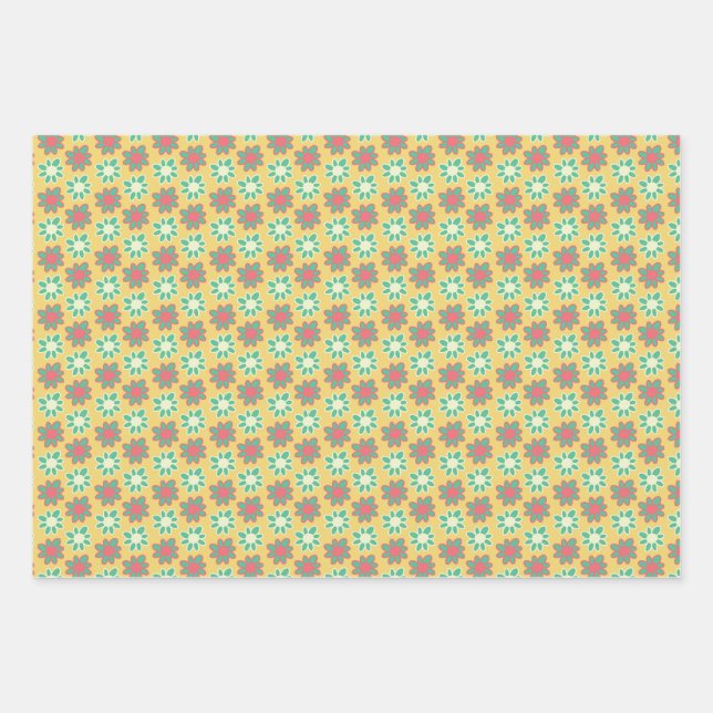 Helle Retro-Blumen Geschenkpapier Set (Vorderseite)