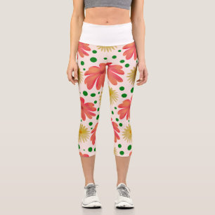 Helle Retro-Blumen-Nahtlos-Muster Capri Leggings