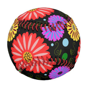 Helle Retro-Blumenmuster Farbige Volkskunst  Baseball