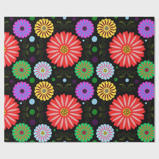 Helle Retro-Blumenmuster Farbige Volkskunst  Geschenkpapier (Flach)