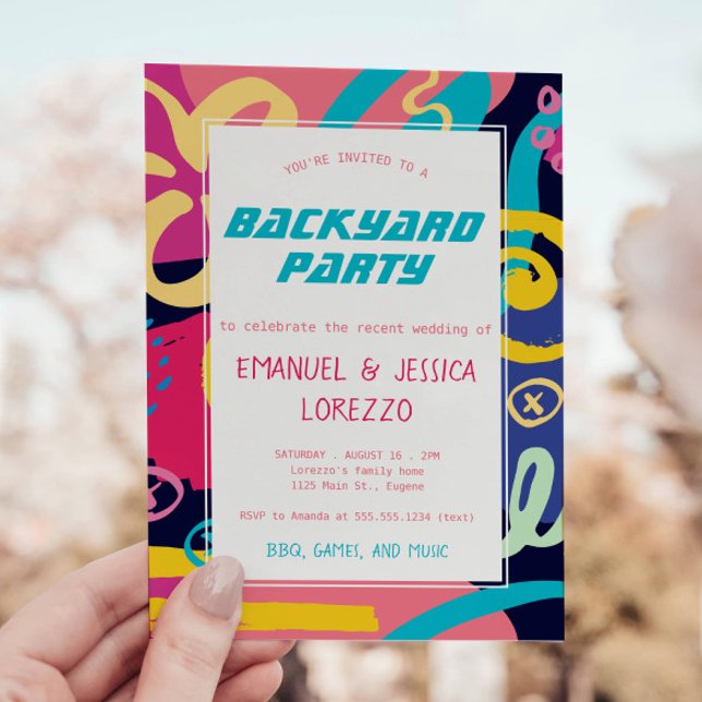 Helle Retro Doodles Lässige Hochzeitsempfehlung Einladung (Von Creator hochgeladen)