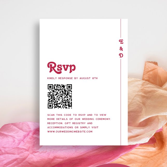 Helle Retro Hot Pink Monogram Wedding QR Code RSVP Karte (Von Creator hochgeladen)
