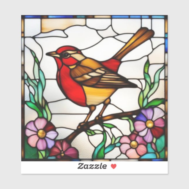 Helle Robin in Buntglas Aufkleber (Blatt)