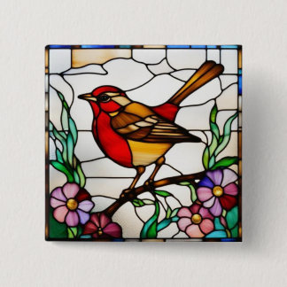 Helle Robin in Buntglas Button