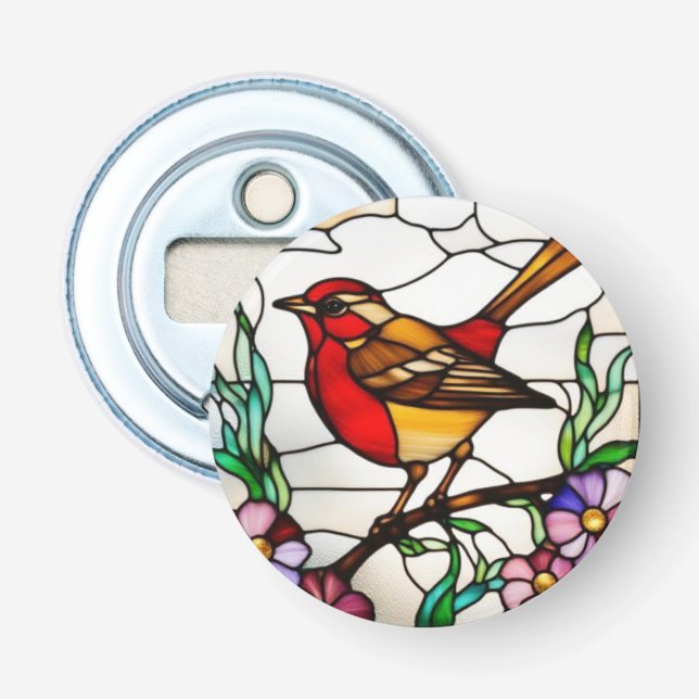 Helle Robin in Buntglas Flaschenöffner (Vorderseite)
