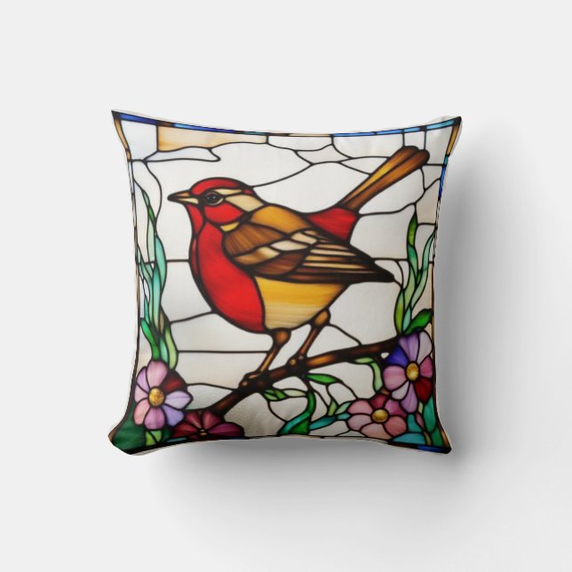Helle Robin in Buntglas Kissen (Vorderseite)