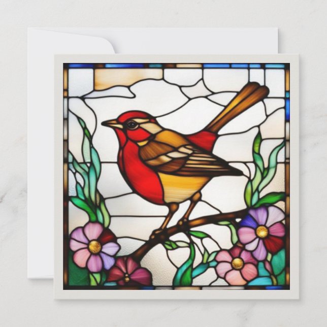 Helle Robin in Buntglas Mitteilungskarte (Vorderseite)