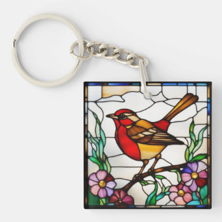 Helle Robin in Buntglas Schlüsselanhänger