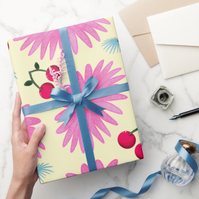 Helle rosa Blumen-Kirsch-Muster | Süß Kawaii Geschenkpapier (Schenken)