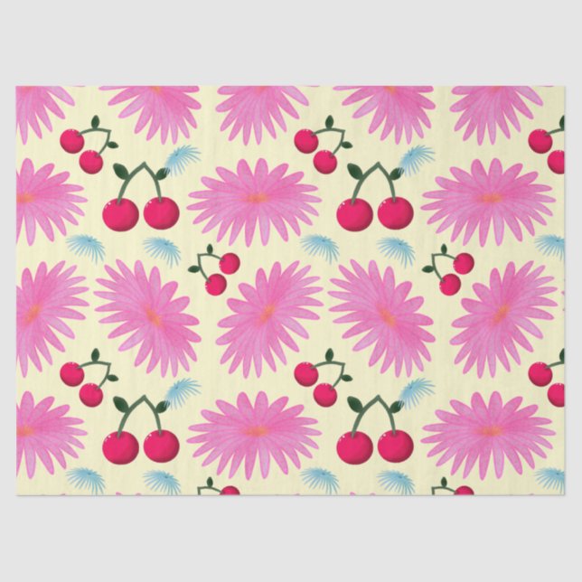 Helle rosa Blumen-Kirsch-Muster | Süß Kawaii Seidenpapier (Vorderseite)