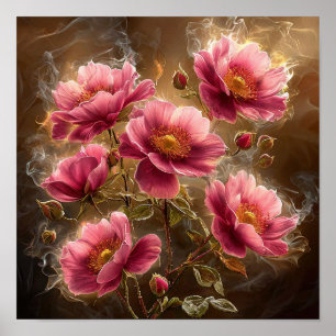 🌸 Helle rosa Blüten mit weichem Rauch Ätherisch Poster
