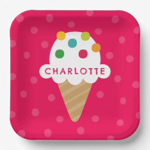 Helle rosa Eiscreme-Kegel-Party-Papierplatte Pappteller